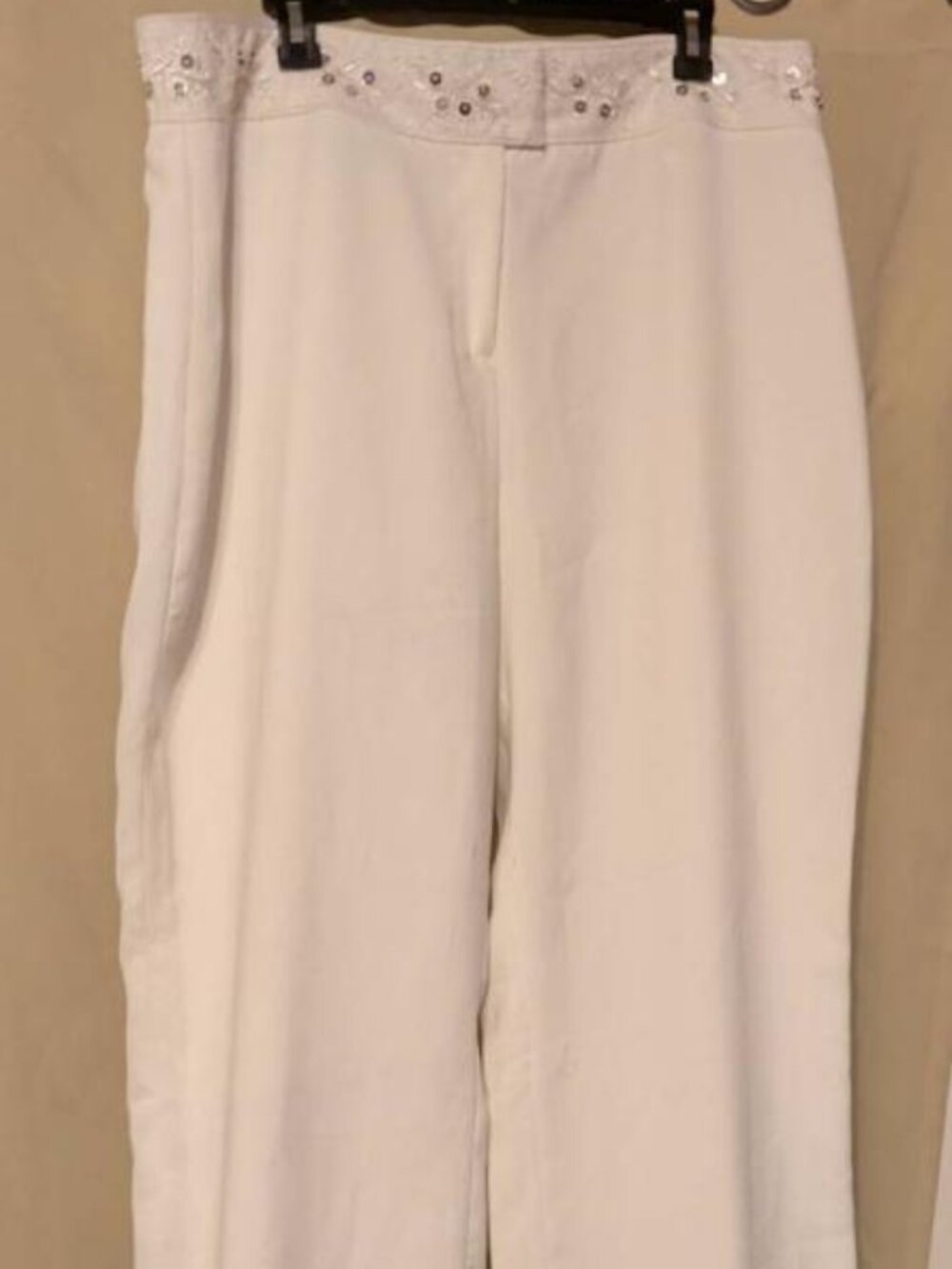 Midnight Velvet White Embroidered Sequin Dress Pants Trousers Plus 18W